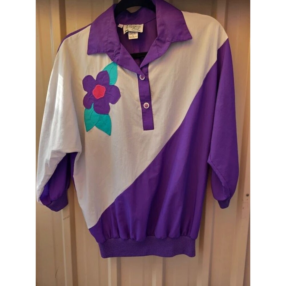 Vintage Lighthouse Point Colorblock Windbreaker Pullover Purple Small